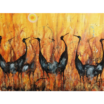 Dariusz Grajek - olej + akryl - Żurawie i słonce.... foto #1