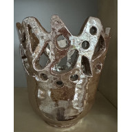 Ceramiczny ręcznie robiony wazon, a może świecznik z ażurami