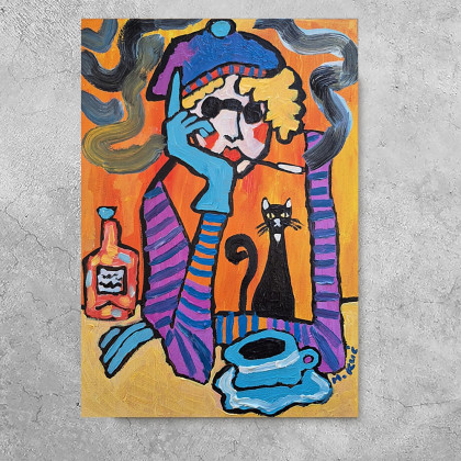 czarny kot zna odpowiedź, Marlena Kuć, obrazy olejne