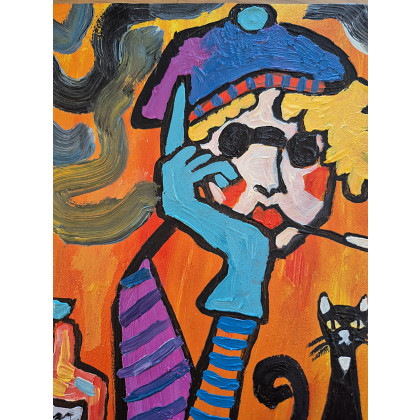 Marlena Kuć - obrazy olejne - czarny kot zna odpowiedź foto #1