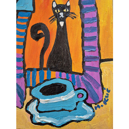 Marlena Kuć - obrazy olejne - czarny kot zna odpowiedź foto #2