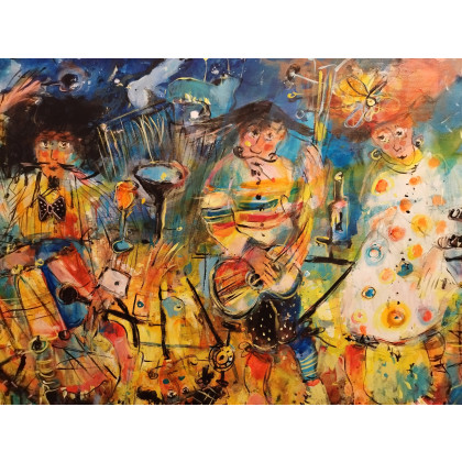 Dariusz Grajek - olej + akryl - Muzykanci na tandemie... foto #1