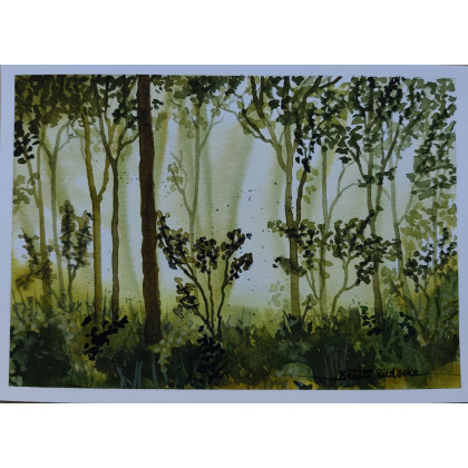 Beata Rudecka - obrazy akwarela - Akwarela Akwarelka Obraz pt. Pomiędzy drzewami foto #2