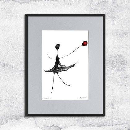 Oprawiona grafika - czerwony balonik (85), Maja Gajewska, grafika tech. mieszana