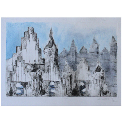 Pejzaż łódzki (odbitka autorska), Bogna Woskowicz, grafika warsztatowa