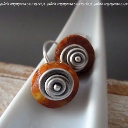 szarotka - kolczyki  - PANCAKES kolczyki z bursztynu  i srebra foto #3