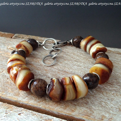 PANCAKES bransoletka z bursztynu i srebra, szarotka, bransoletki