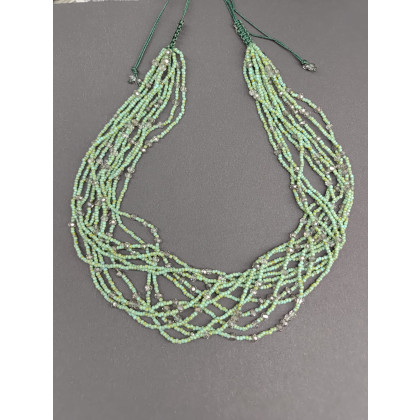 Naszyjnik Krótki Trawertyn Zielone Toho Kryształki, unikatart, korale,naszyjniki