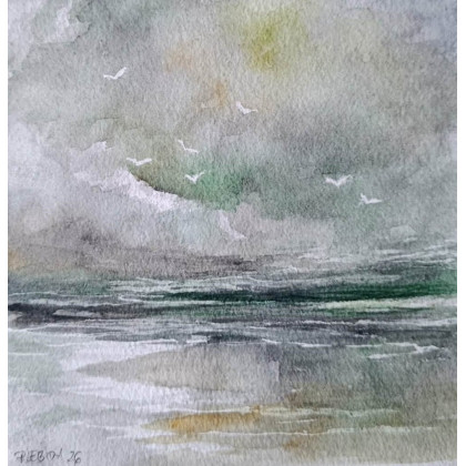 Morze -  akwarela formatu 15/15 cm, Paulina Lebida, obrazy akwarela