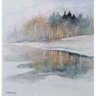 Pejzaż -  akwarela formatu 15/15 cm