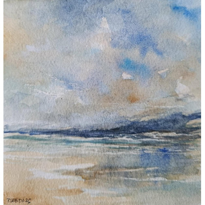 Morze -  akwarela formatu 15/15 cm, Paulina Lebida, obrazy akwarela