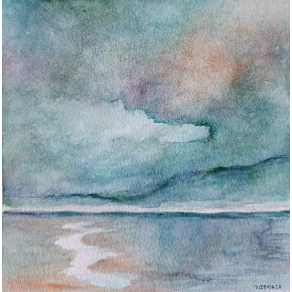 Pejzaż -  akwarela formatu 20/20 cm, Paulina Lebida, obrazy akwarela