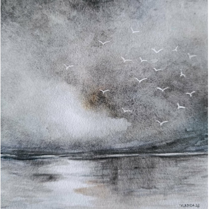 Morze -  akwarela formatu 20/20 cm, Paulina Lebida, obrazy akwarela