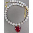 Naszyjnik Agat Szary Z Czerwonym Sercem