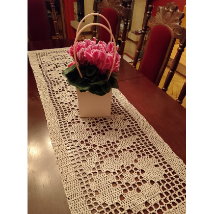 Bieżnik romantyczny w kwiaty, beżowy, Danuta Zgoł, serwety, serwetki