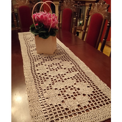 Danuta Zgoł - serwety, serwetki - Bieżnik romantyczny w kwiaty, beżowy foto #2