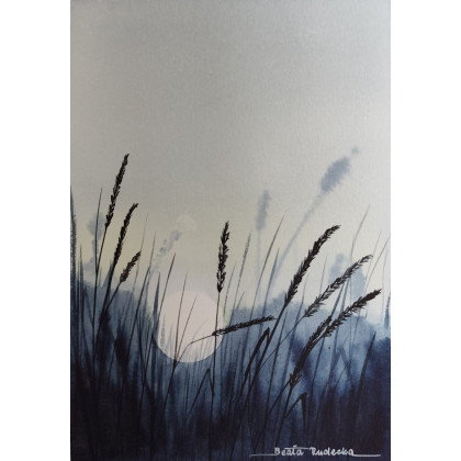 Beata Rudecka - obrazy akwarela - Oryginalna Akwarela Obraz pt: Atramentowy Horyzont foto #1