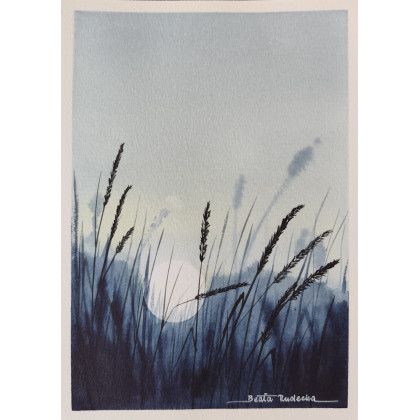 Beata Rudecka - obrazy akwarela - Oryginalna Akwarela Obraz pt: Atramentowy Horyzont foto #2