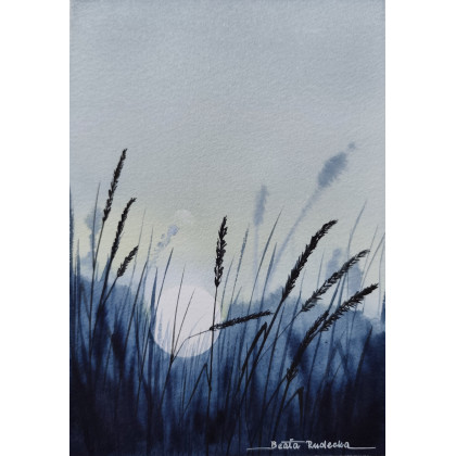 Beata Rudecka - obrazy akwarela - Oryginalna Akwarela Obraz pt: Atramentowy Horyzont foto #3