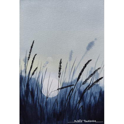 Beata Rudecka - obrazy akwarela - Oryginalna Akwarela Obraz pt: Atramentowy Horyzont foto #4