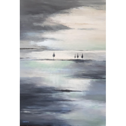 Paulina Lebida - obrazy akryl - Abstrakcyjny pejzaż z drzewami- obraz akrylowy 100/70 cm foto #3