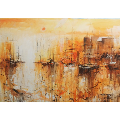 Spokojny port, Dariusz Grajek, olej + akryl