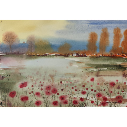 Beata Rudecka - obrazy akwarela - Oryginalna Akwarela Obraz pt: Efemeryczność Czerwieni foto #2