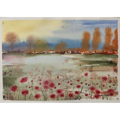 Beata Rudecka - obrazy akwarela - Oryginalna Akwarela Obraz pt: Efemeryczność Czerwieni foto #4