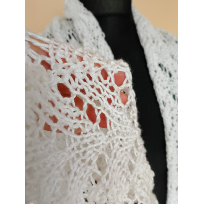 Danuta Zgoł - chusty,apaszki - Biały szal z kaszmirem, na drutach foto #4