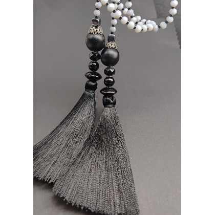 Naszyjnik Długi Sznur Kryształki Szklane z Chwostami, unikatart, korale,naszyjniki