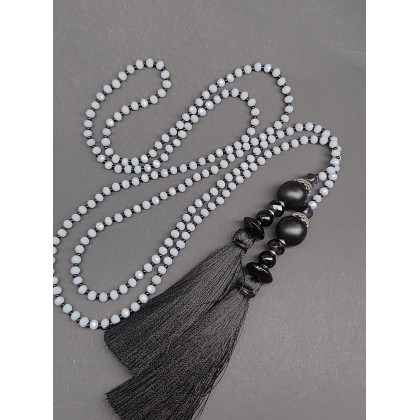 unikatart - korale,naszyjniki - Naszyjnik Długi Sznur Kryształki Szklane z Chwostami foto #2