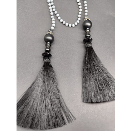 unikatart - korale,naszyjniki - Naszyjnik Długi Sznur Kryształki Szklane z Chwostami foto #3