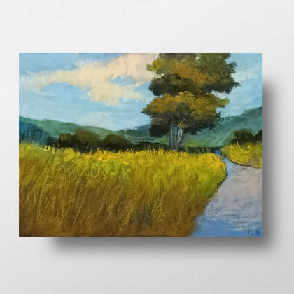 Pejzaż -rysunek pastele, Paulina Lebida, pastele suche