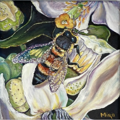 Myroslava Burlaka - obrazy olejne - Pszczoły na białych kwiatach. Tryptyk. foto #2