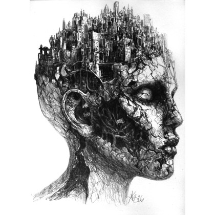 Jak w przebudzeniach Jak w snach - rysunek piórkiem, Krzysztof Krawiec, rysunek tuszem