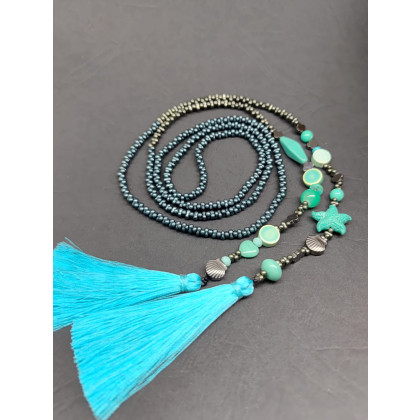 unikatart - korale,naszyjniki - Naszyjnik Długi Sznur Turkusowa Rozgwiazda Z Chwostami foto #1