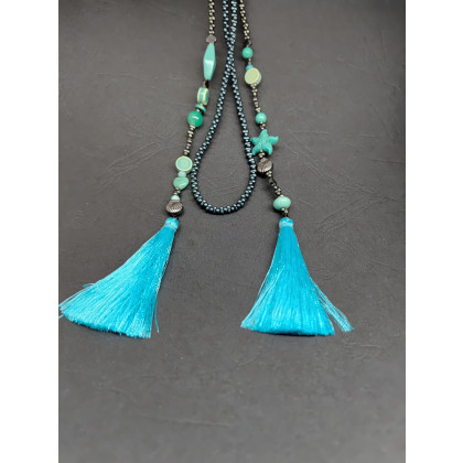 unikatart - korale,naszyjniki - Naszyjnik Długi Sznur Turkusowa Rozgwiazda Z Chwostami foto #3