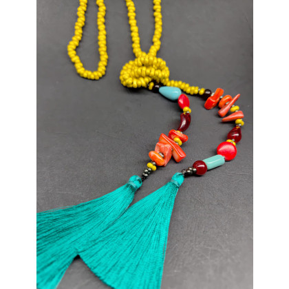 unikatart - korale,naszyjniki - Naszyjnik Długi Sznur Fantazyjny Masa Perłowa Z Chwostami foto #1