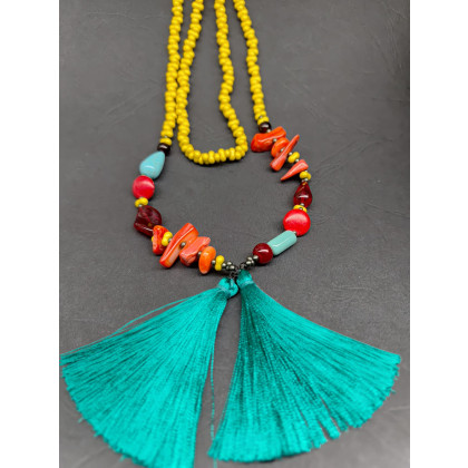 unikatart - korale,naszyjniki - Naszyjnik Długi Sznur Fantazyjny Masa Perłowa Z Chwostami foto #2