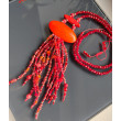 Naszyjnik Długi Sznur Czerwonych Korali Z Frędzlami