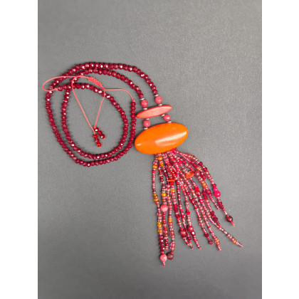 unikatart - korale,naszyjniki - Naszyjnik Długi Sznur Czerwonych Korali Z Frędzlami foto #2