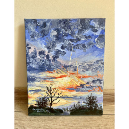 Zachód słońca w Elbie, Agnieszka Kumoń, obrazy akryl