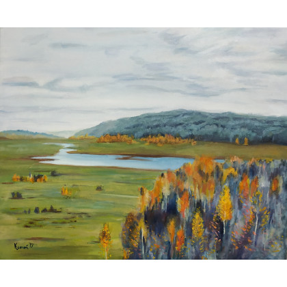 Pejzaż jeziora wg I . Lewitana, Agnieszka Kumoń, obrazy olejne