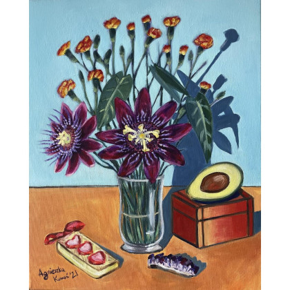Martwa natura z awokado, Agnieszka Kumoń, obrazy akryl