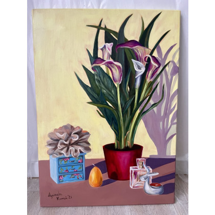 Martwa natura z zantedeshią, Agnieszka Kumoń, obrazy akryl