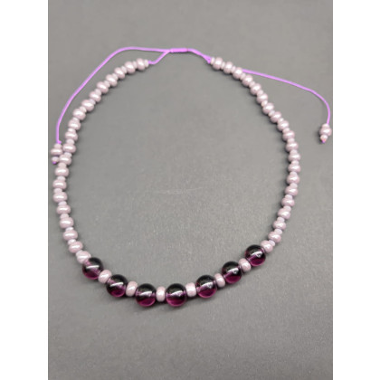 unikatart - korale,naszyjniki - Naszyjnik Fioletowe Szklane Korale foto #3