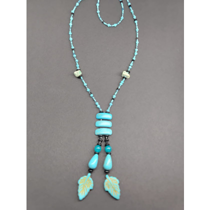 unikatart - korale,naszyjniki - Naszyjnik Turkusowe Liście Howlit Korale foto #2