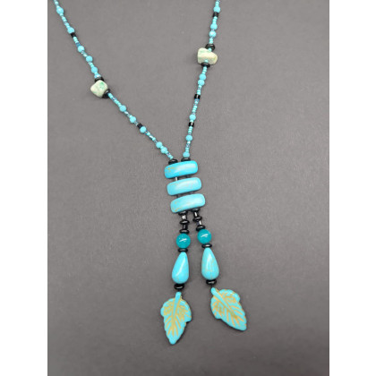 unikatart - korale,naszyjniki - Naszyjnik Turkusowe Liście Howlit Korale foto #3
