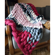 Kolorowy koc narzuta z wełny czesankowej 100% merynos