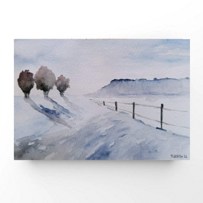 ZIMA -  akwarela formatu A5, Paulina Lebida, obrazy akwarela